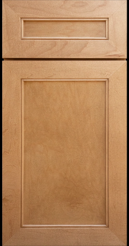 Alpine mitered shaker cabinet in Natural Stain with a flat center panel & inside bead detail.